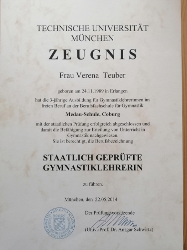 Gymnastiklehrerin Urkunde